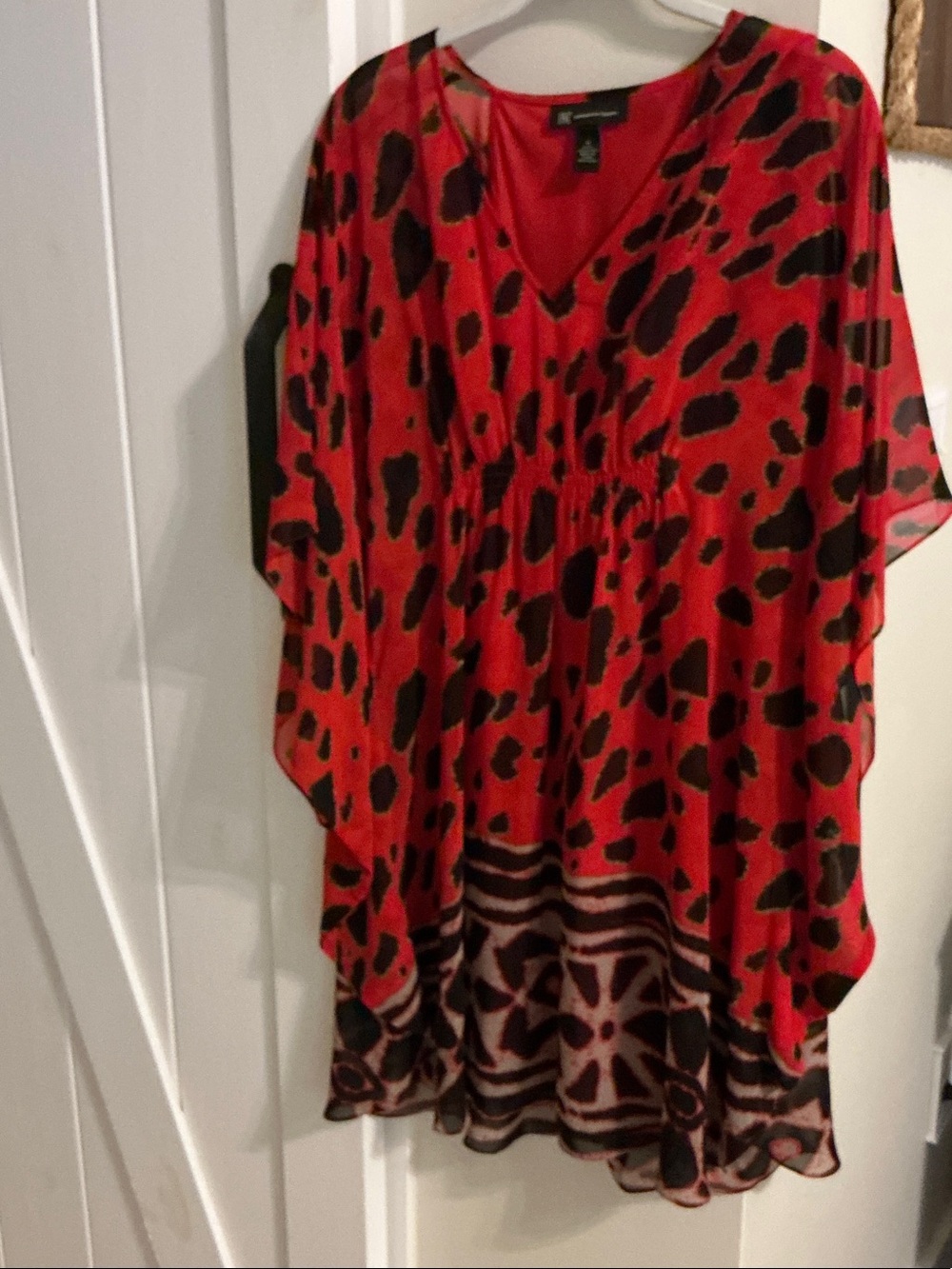 INC International Concepts Red and Black Printed V-Neck Tunic
